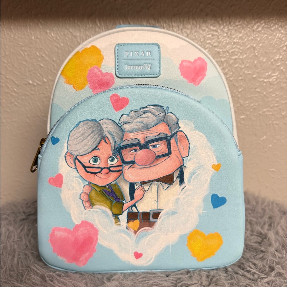 Loungefly Pixar Up Carl and Ellie Light Blue Heart Backpack